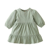 Sage Green Ruffle Hem Corduroy Girl Dress